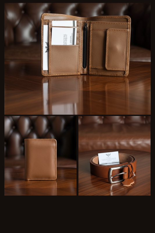 Gift / Combo Box - Leather Wallet with Leather Belt - 2 (Black / Brown)