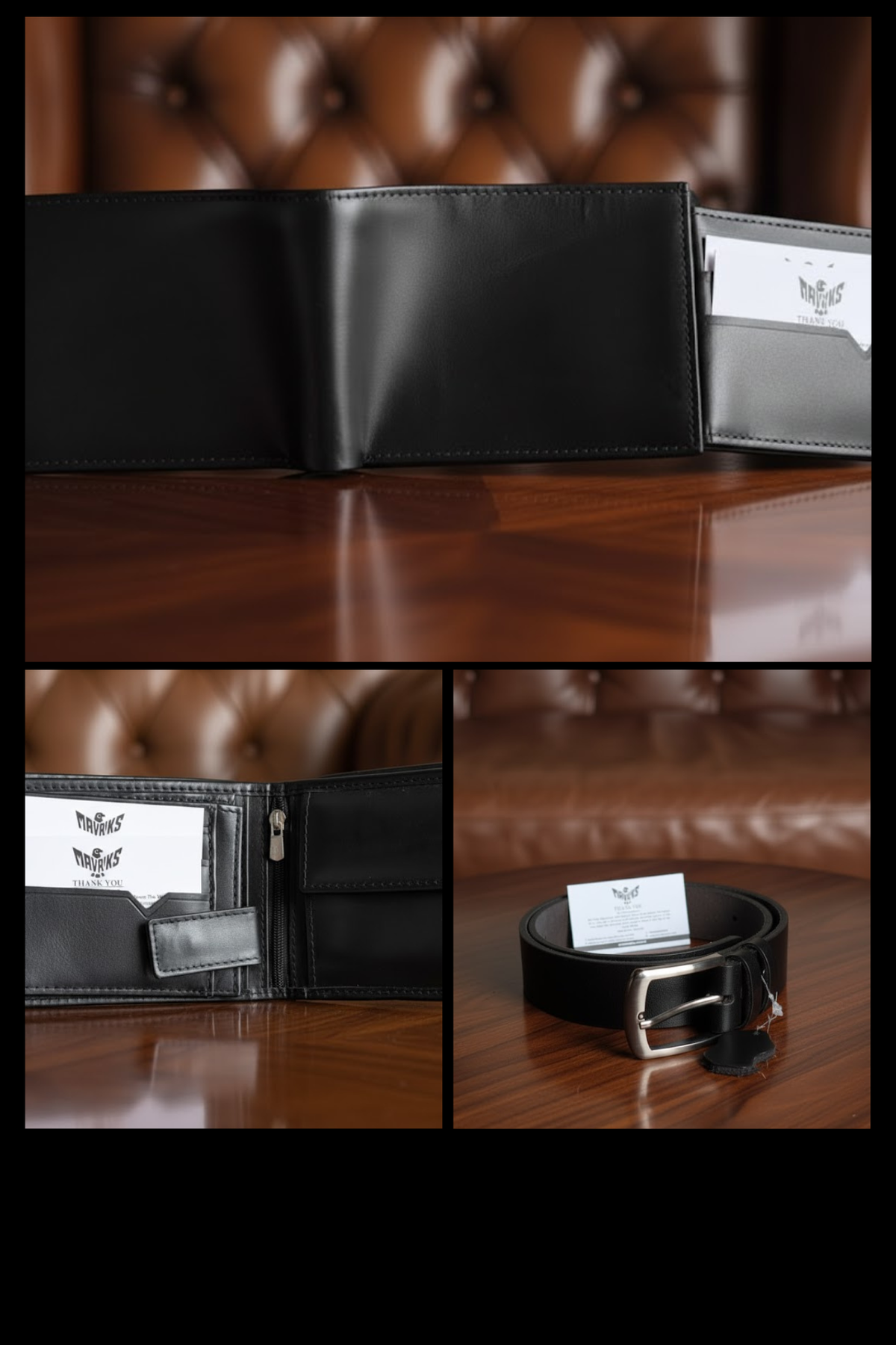 Gift / Combo Box - Leather Wallet with Leather Belt - 1 (Black / Brown)
