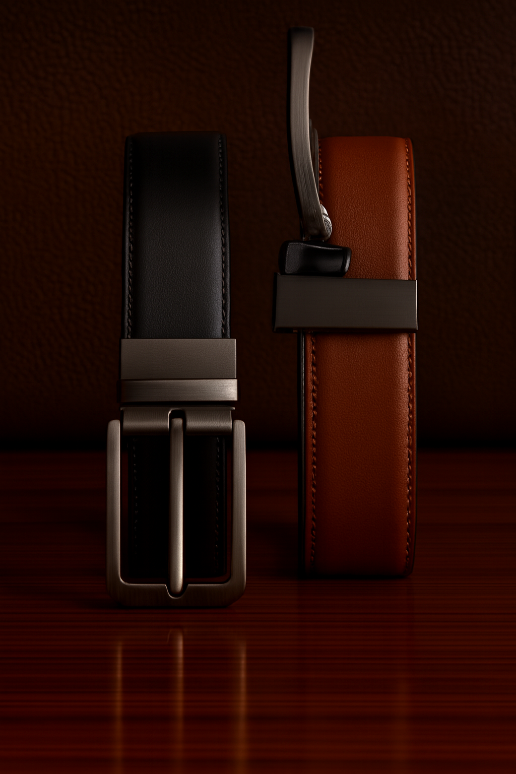 Gift / Combo Box - Checkbook Wallet with 2 in 1 Premium Leather Belt (Black & Brown)