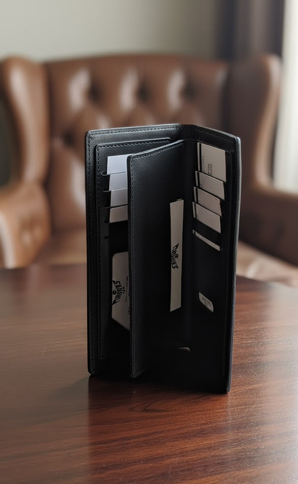 Gift / Combo Box - Checkbook Wallet with 2 in 1 Premium Leather Belt (Black & Brown)