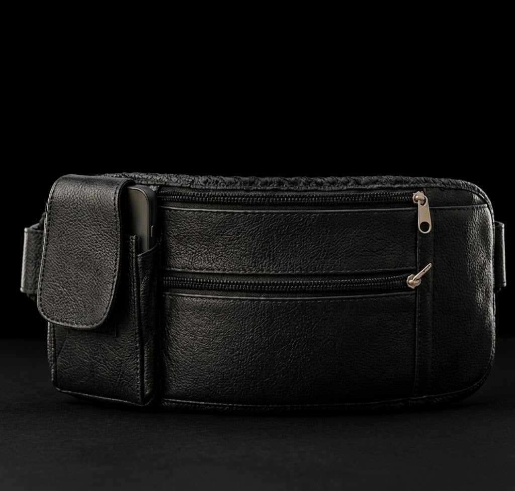 Bundle Deal - Hand Stitched Leather Wallet & Everyday Caring Waist Belt - Black Brown Combo